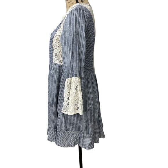 Ryu Boutique Boho Striped Dress Mini Babydoll Lace Insets Size Medium - Picture 6 of 11